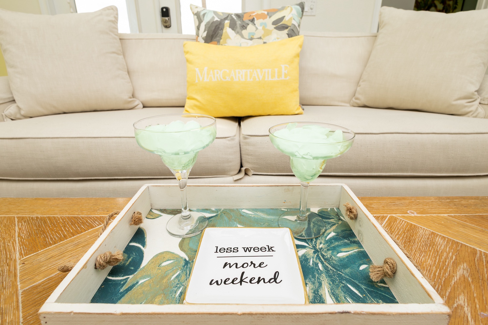Curl up in the coastal living room & stream all your favorite entertainment