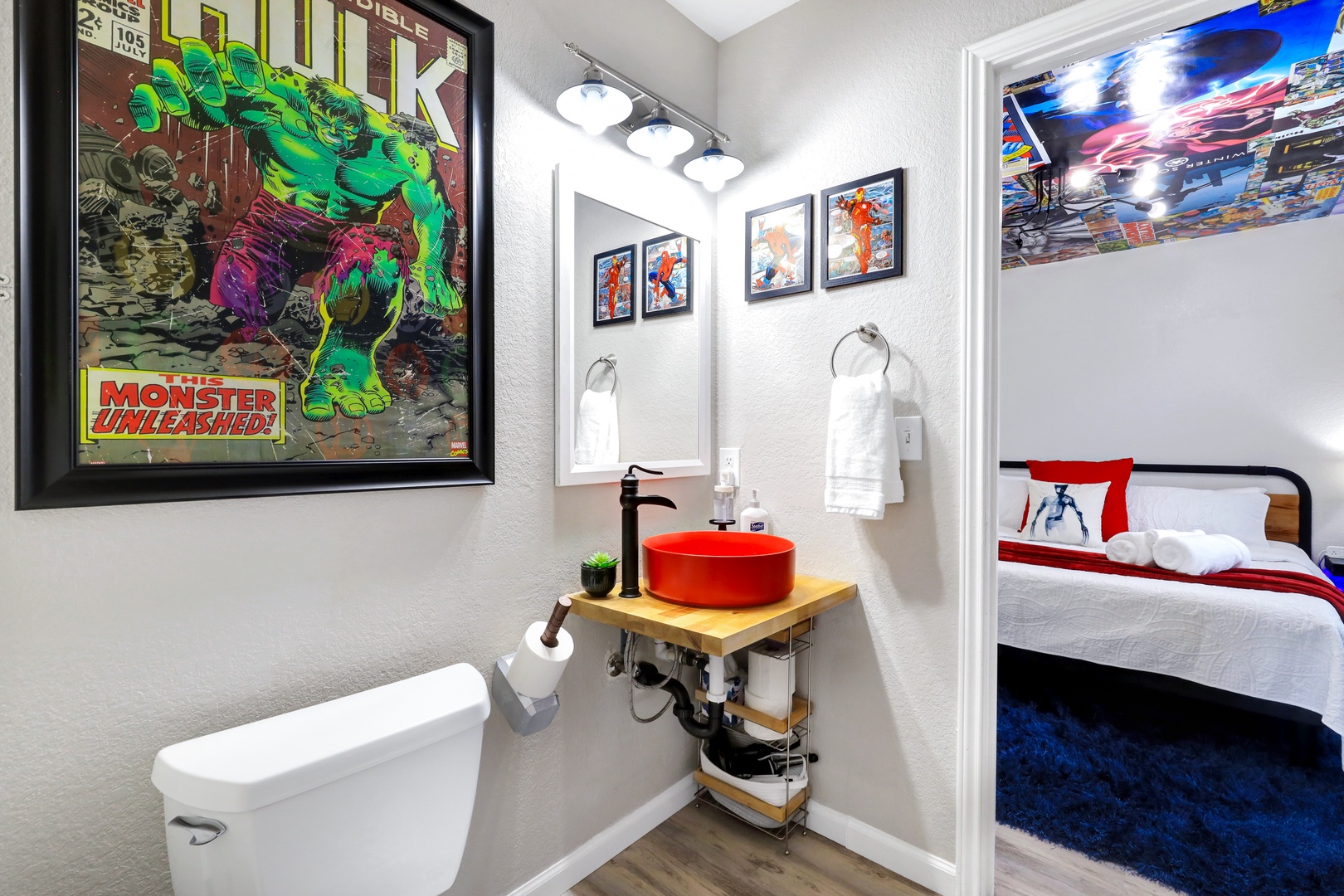The 2nd-floor Jack & Jill bathroom offers a single vanity & shower/tub combo