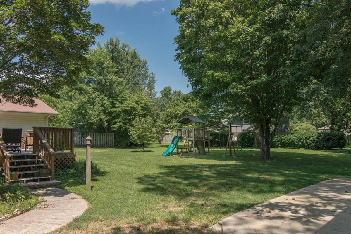 Large backyard with play area