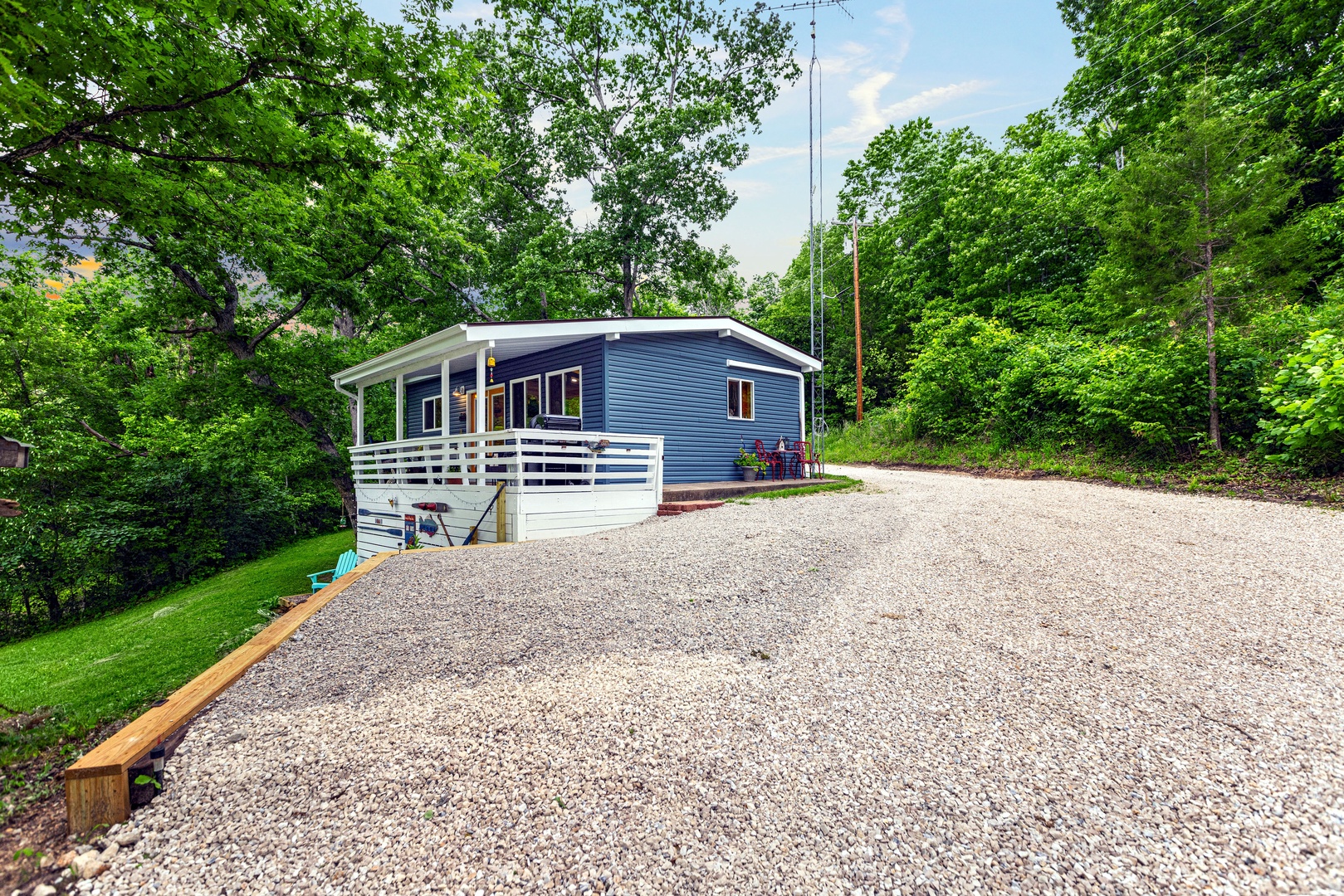 Ample parking for two vehicles, including space for a boat trailer