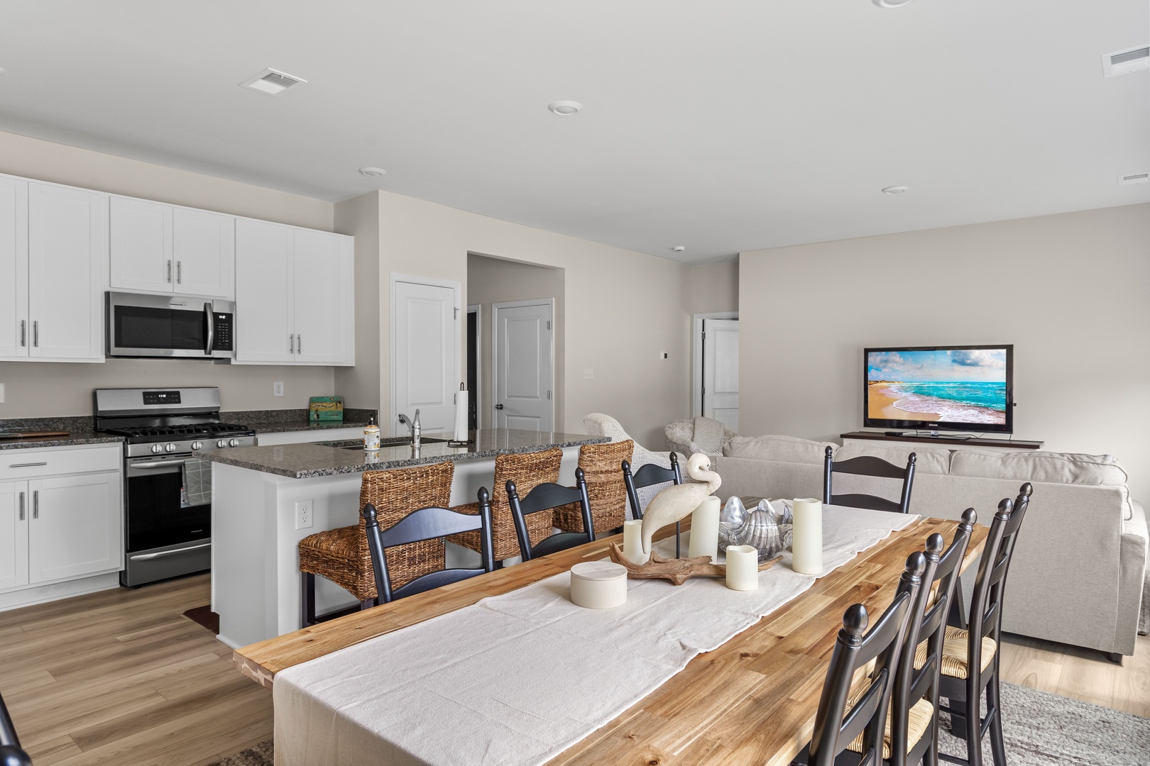 Dining area with table seating for 6 and backyard access