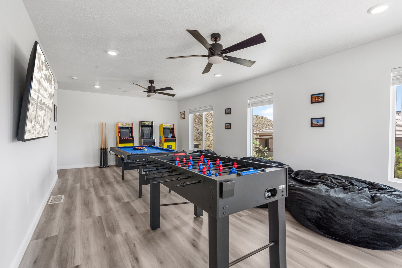 The upper-level game room is a gaming oasis!