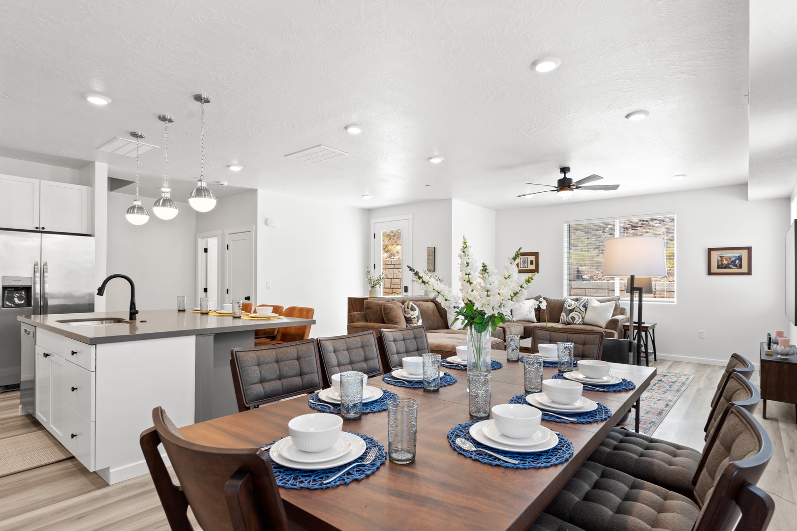 Gather for meals together at the dining table, with seating for 8