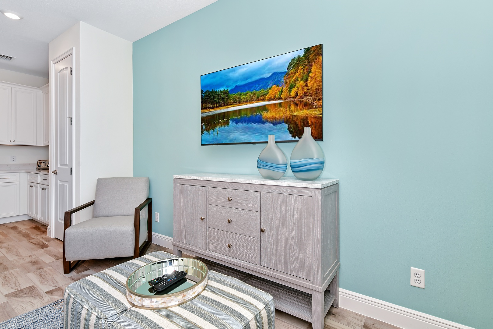 Curl up in the cozy living room & stream your favorites on the smart TV
