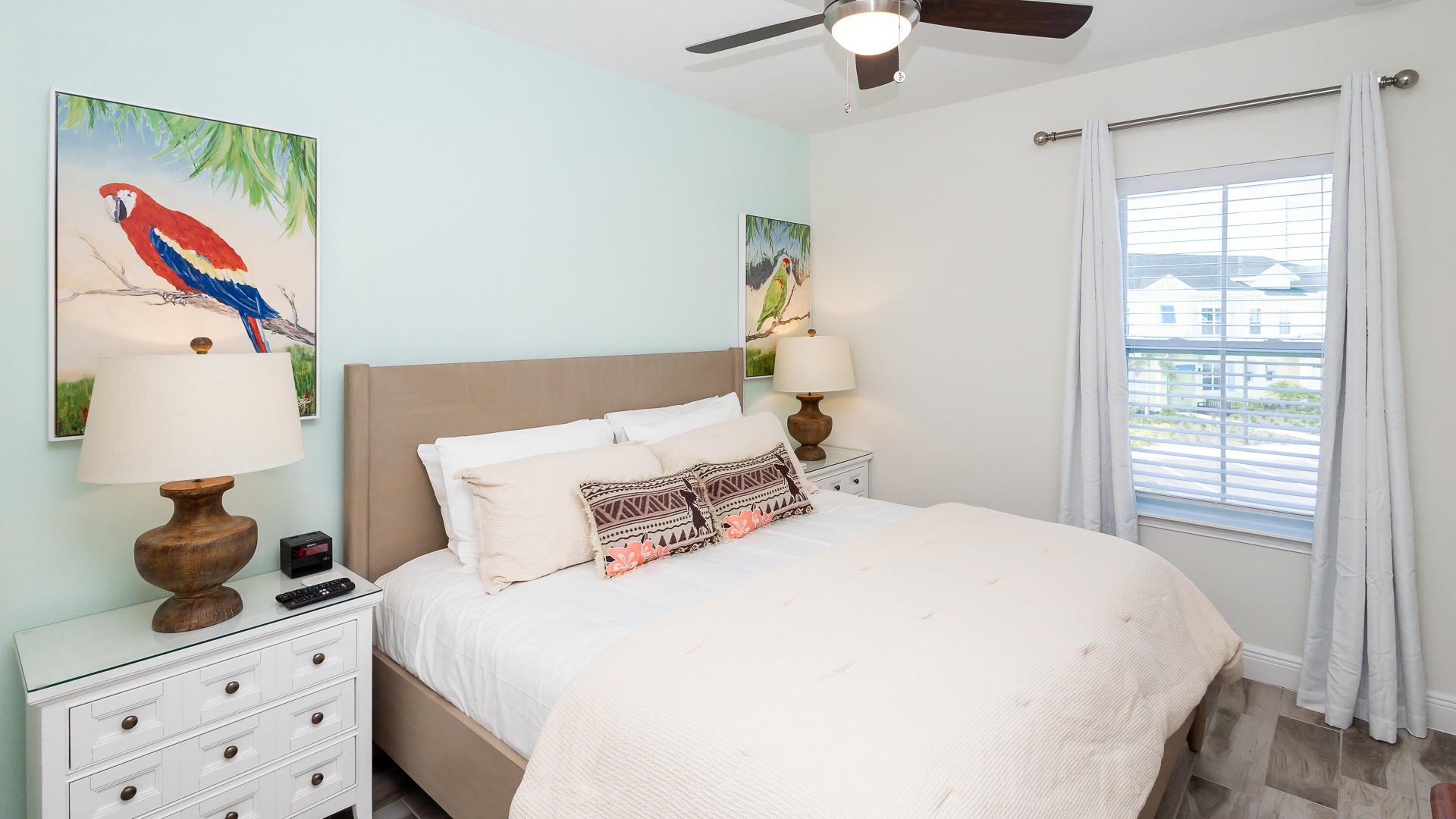 This 2nd floor queen bedroom offers a Smart TV & plenty of space to unwind