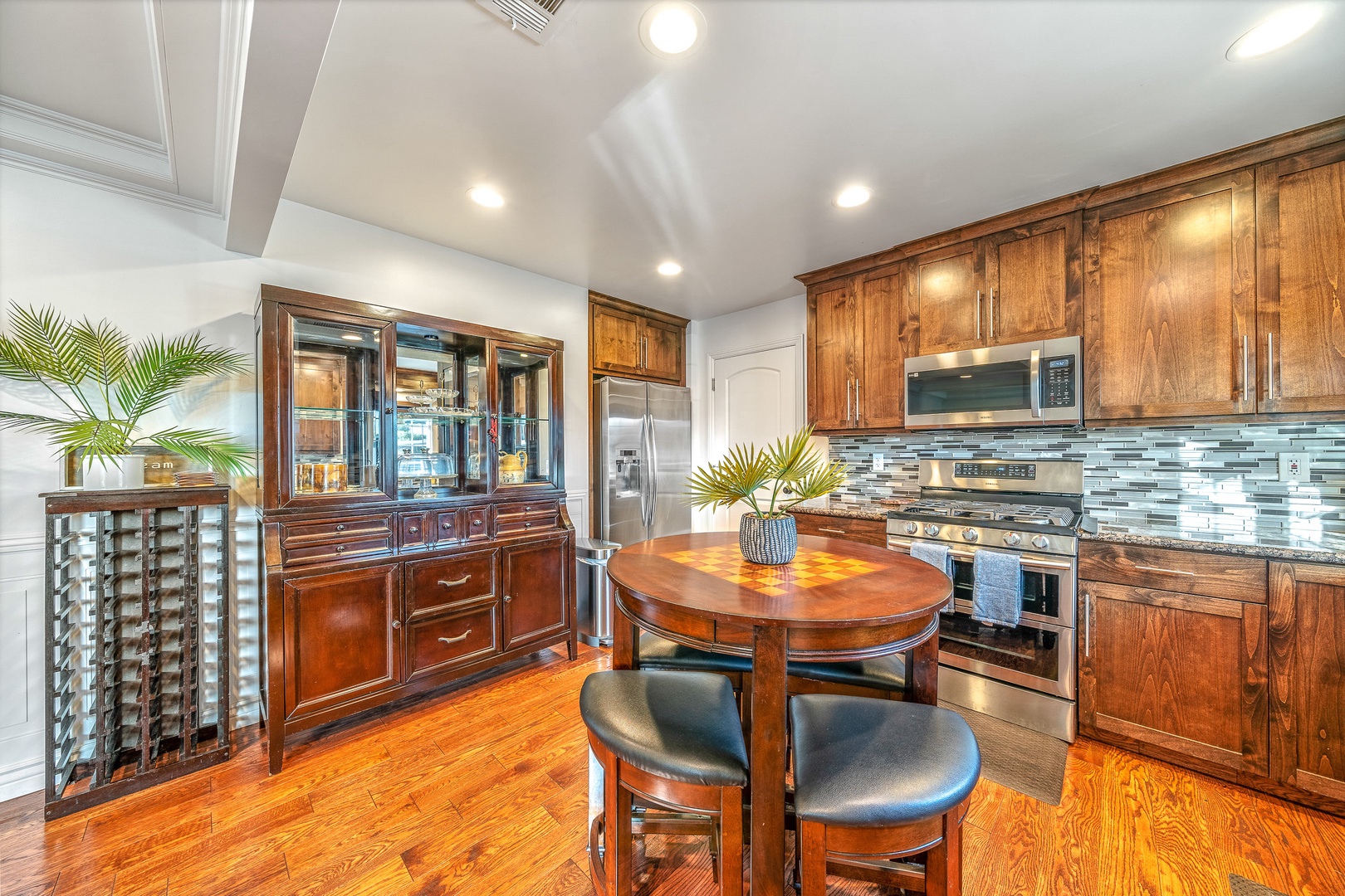 Full kitchen with stainless steel appliances