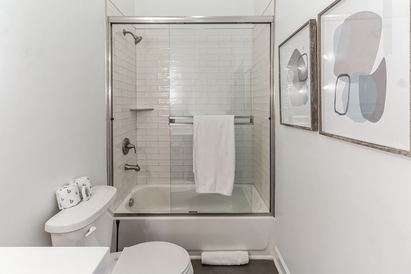 Unit C1: The full bathroom includes a single vanity & shower/tub combo