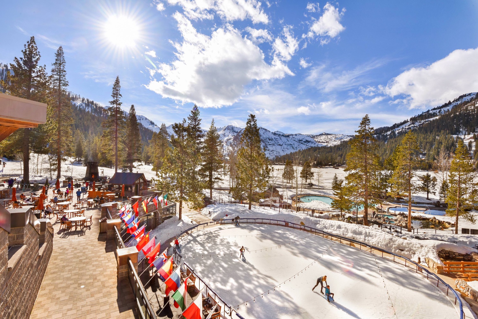 Resort at Squaw Creek in winter with ice skating, pool, ski in/out, access to hiking/biking trails