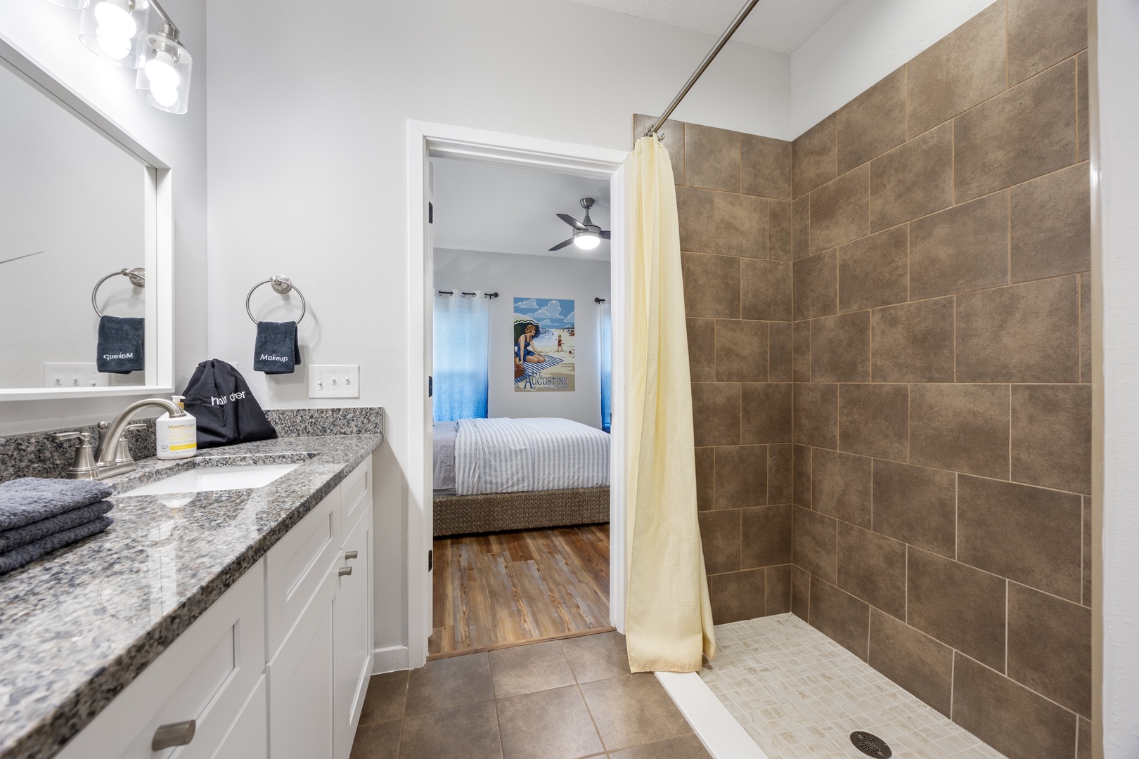 The master ensuite offers a double vanity, walk-in shower