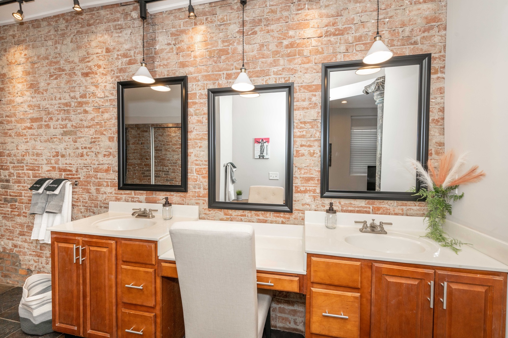 Indulge in the master bath's jetted tub, walk-in shower, & large double vanity