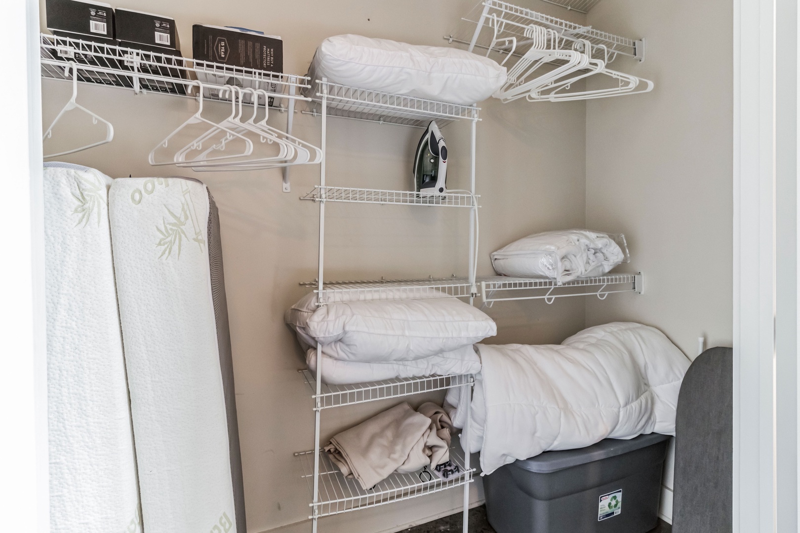 Ample storage space in the bedroom closet