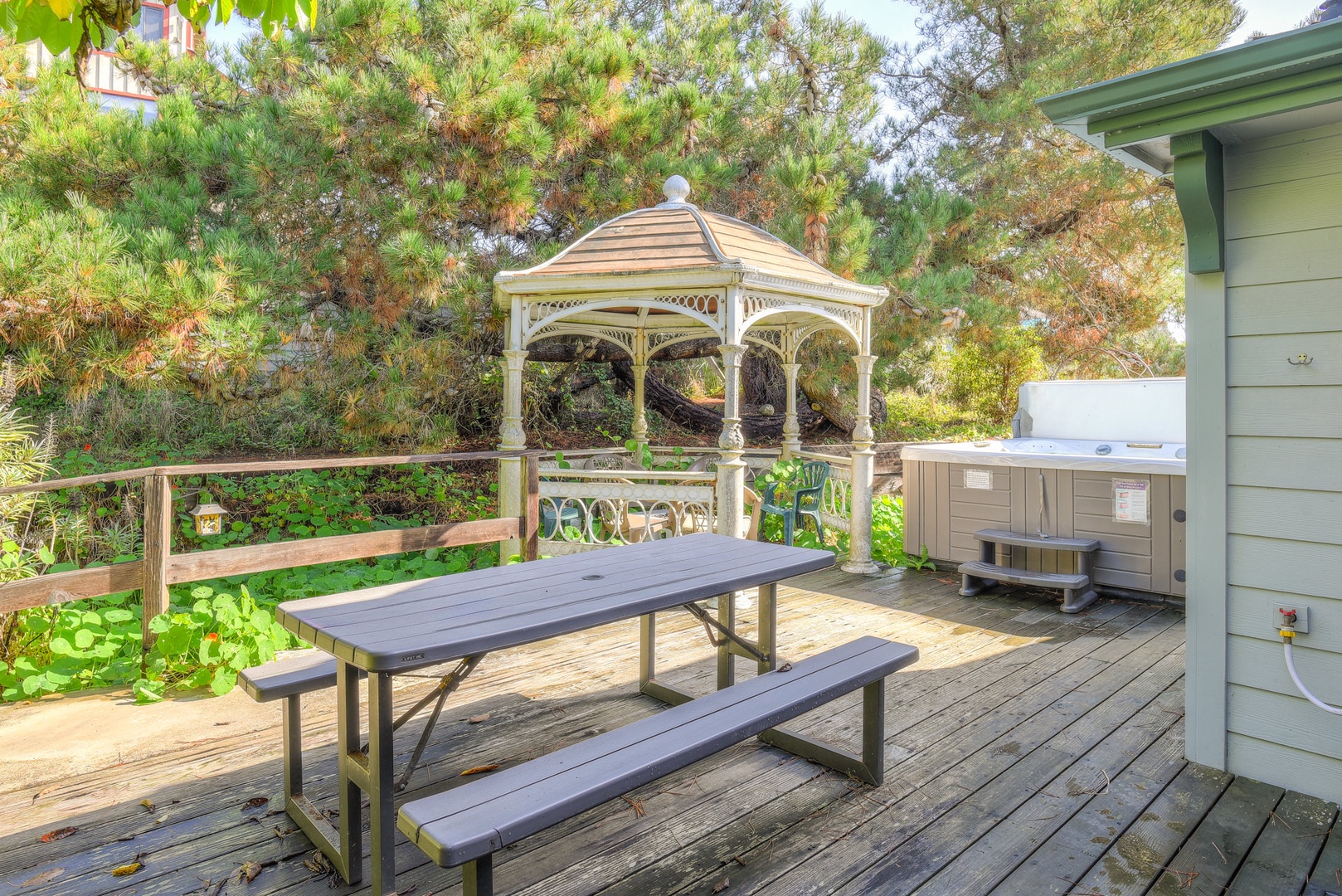 Back yard with gazebo, outdoor seating