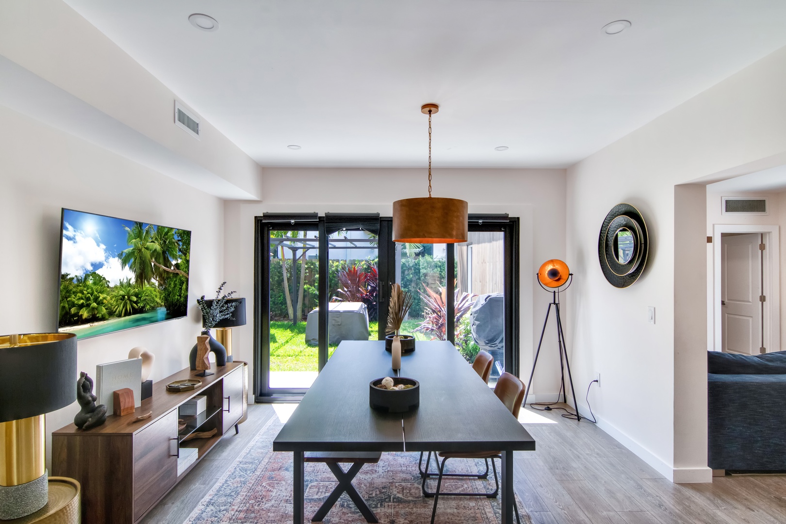 Dining area with table and seating for 6