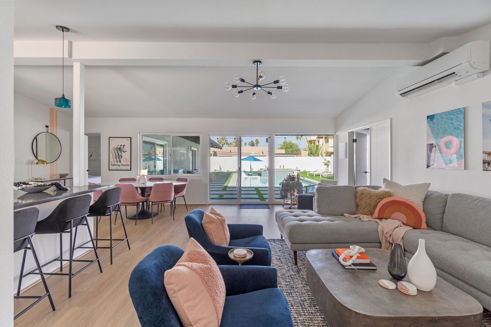 Open living, dining , and kitchen space