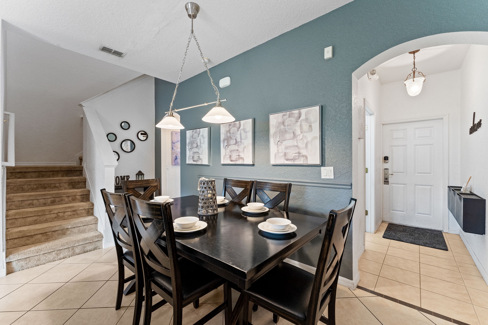 Dining area with table and seating for 6