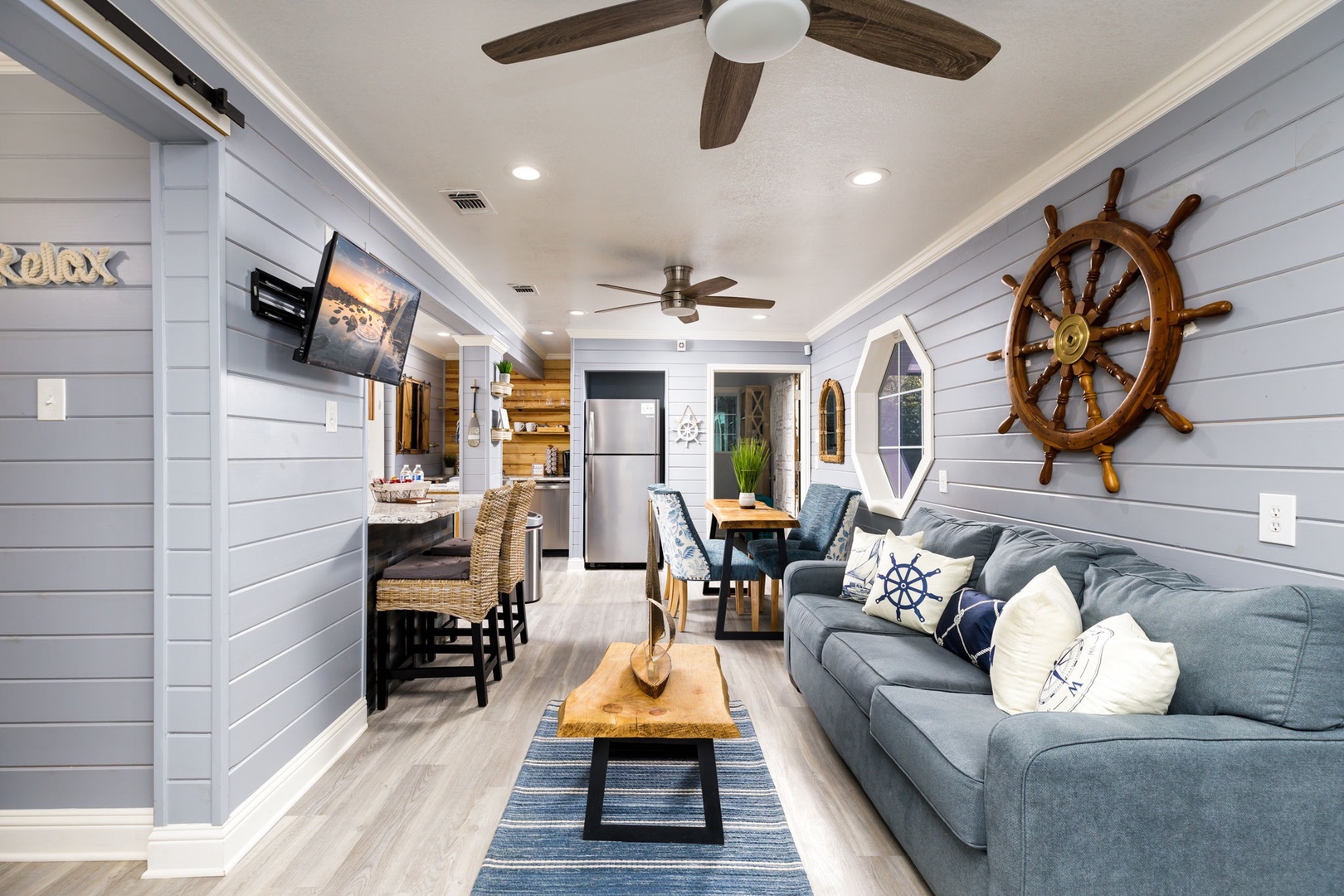 Enjoy the breezy, open layout of the cabin’s main living area