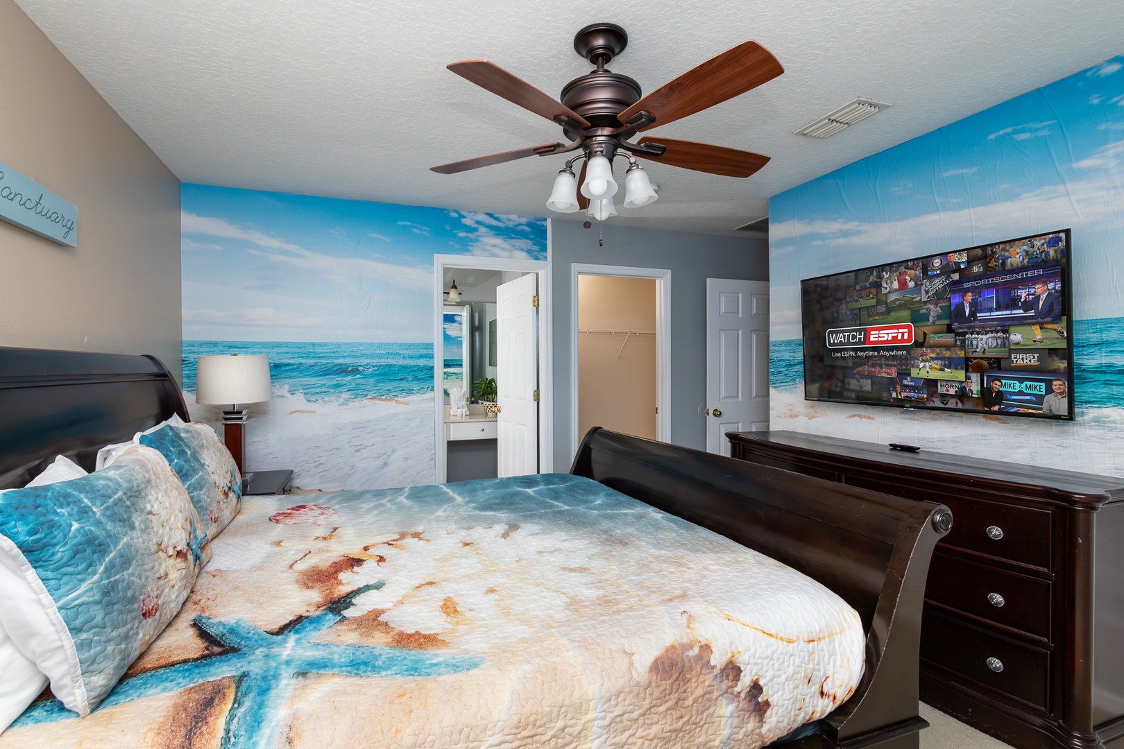 This second-floor king suite features a Smart TV