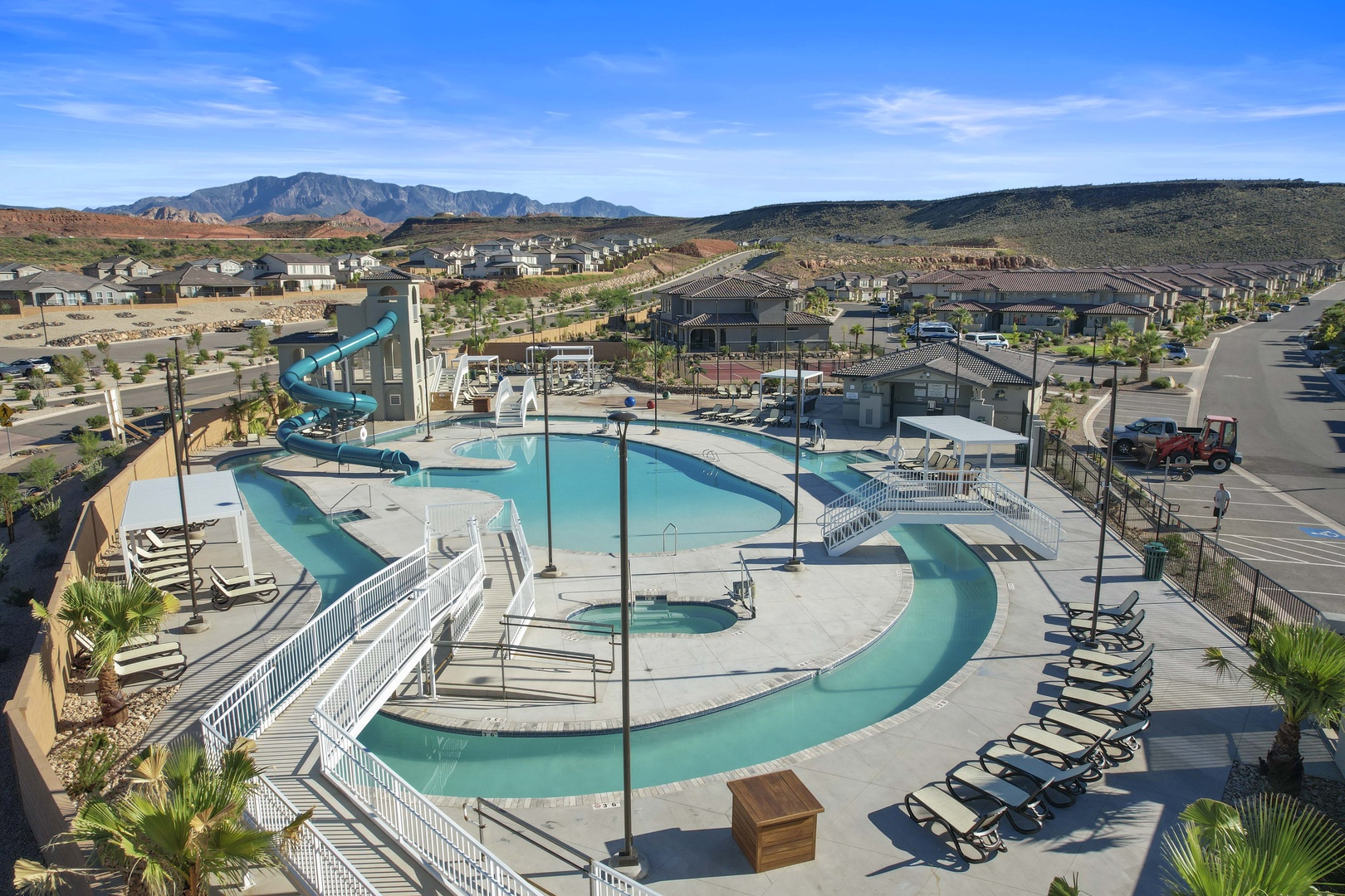 New communal waterpark includes a waterslide, lazy river, splash pad, and more!