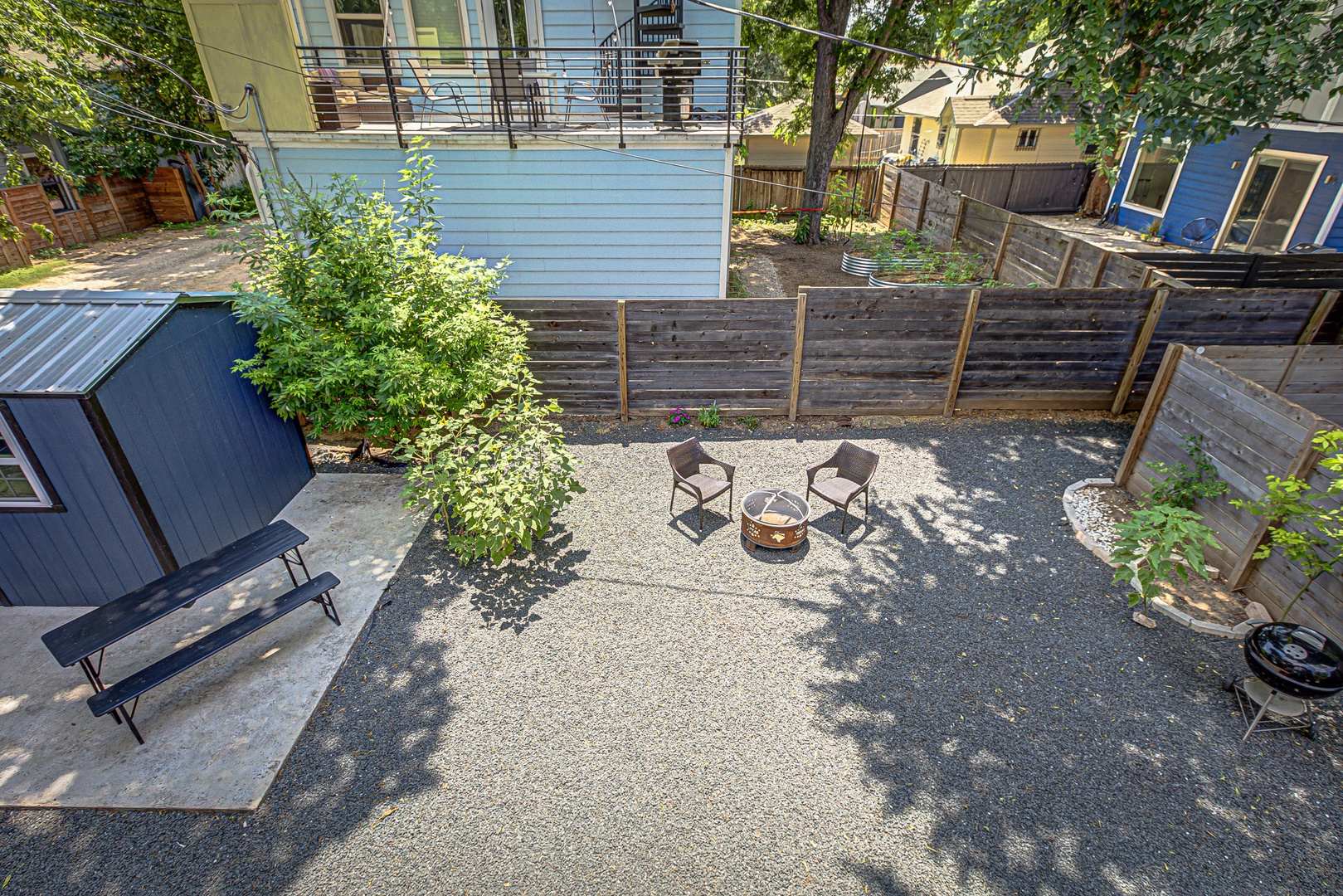 Exterior with fire pit and picnic table