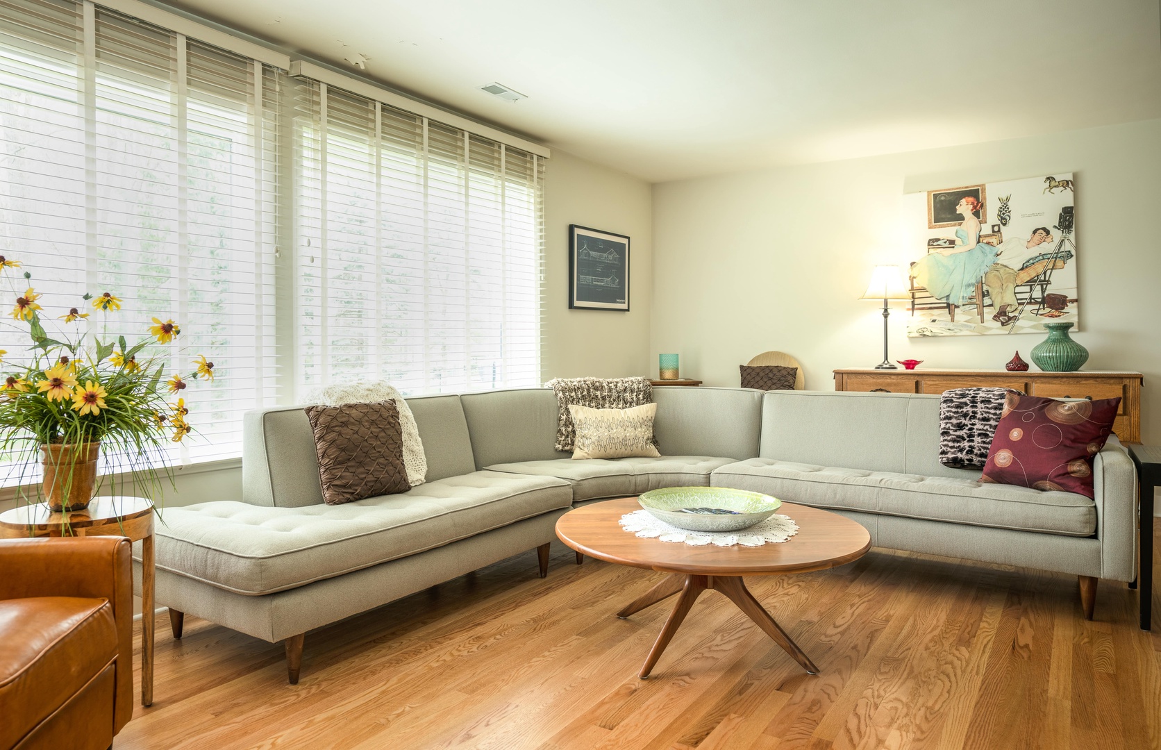 Living room with cozy seating and Smart TV