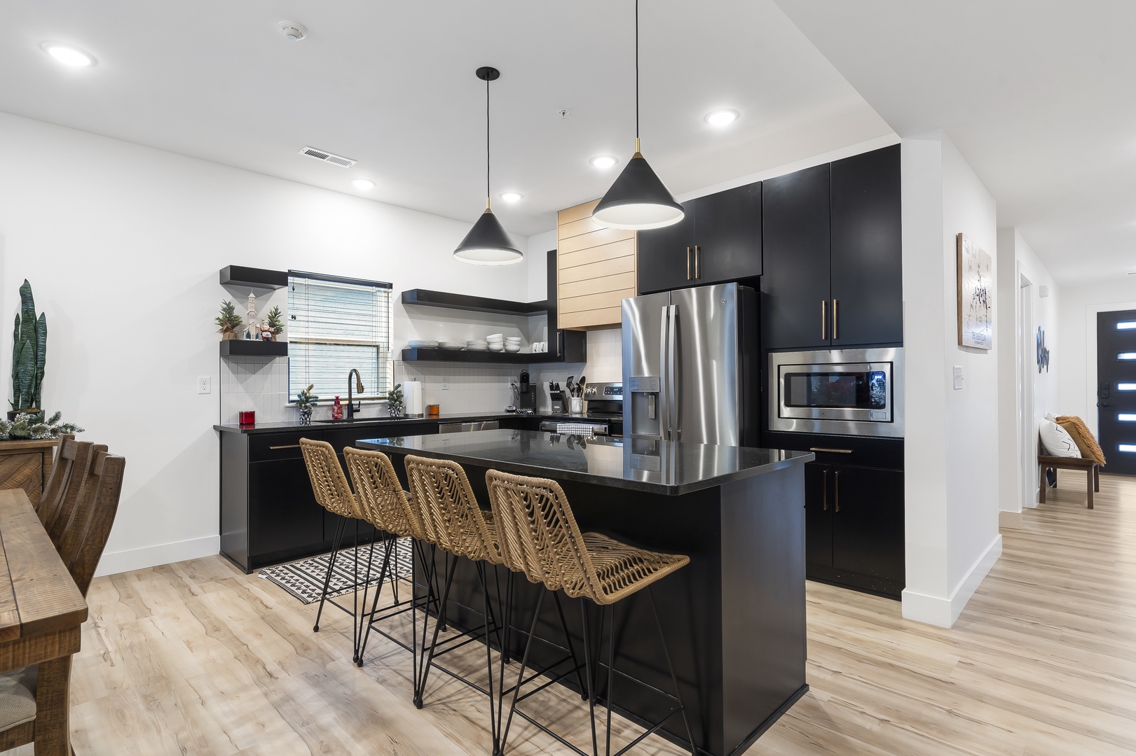 Sip morning coffee or grab a bite at the kitchen counter, with seating for 4