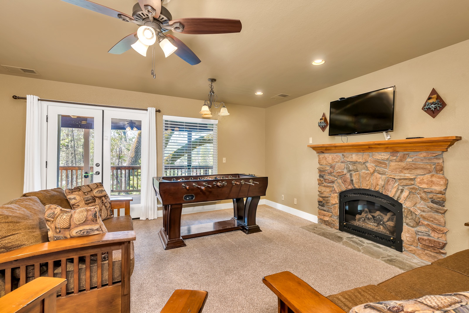Relax with your favorite movies & shows or get competitive in the lower-level game room
