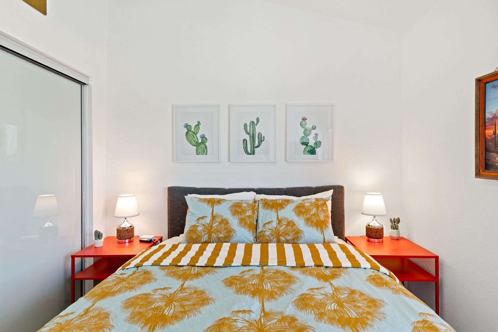 The third bedroom offers a comfortable, adjustable queen bed & TV
