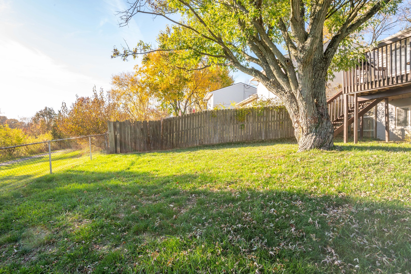 The back yard offers ample space for relaxation & play