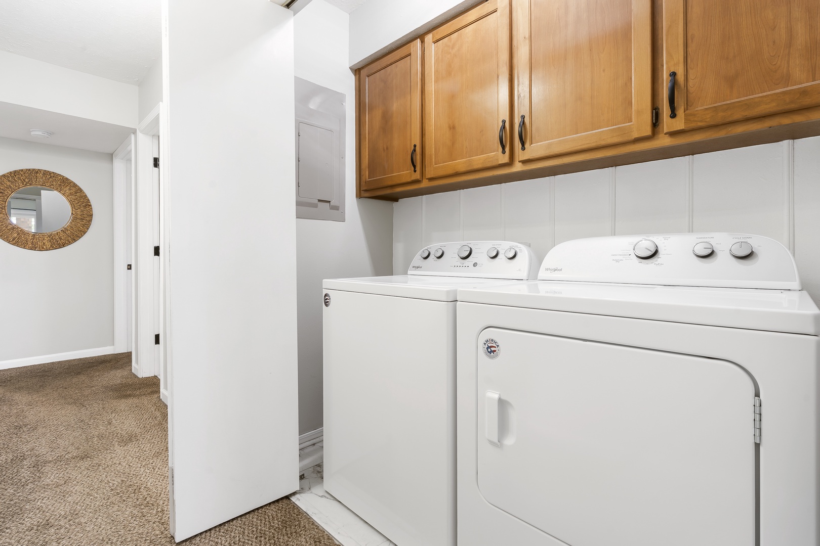 Private laundry is available for your stay, tucked away in the laundry closet
