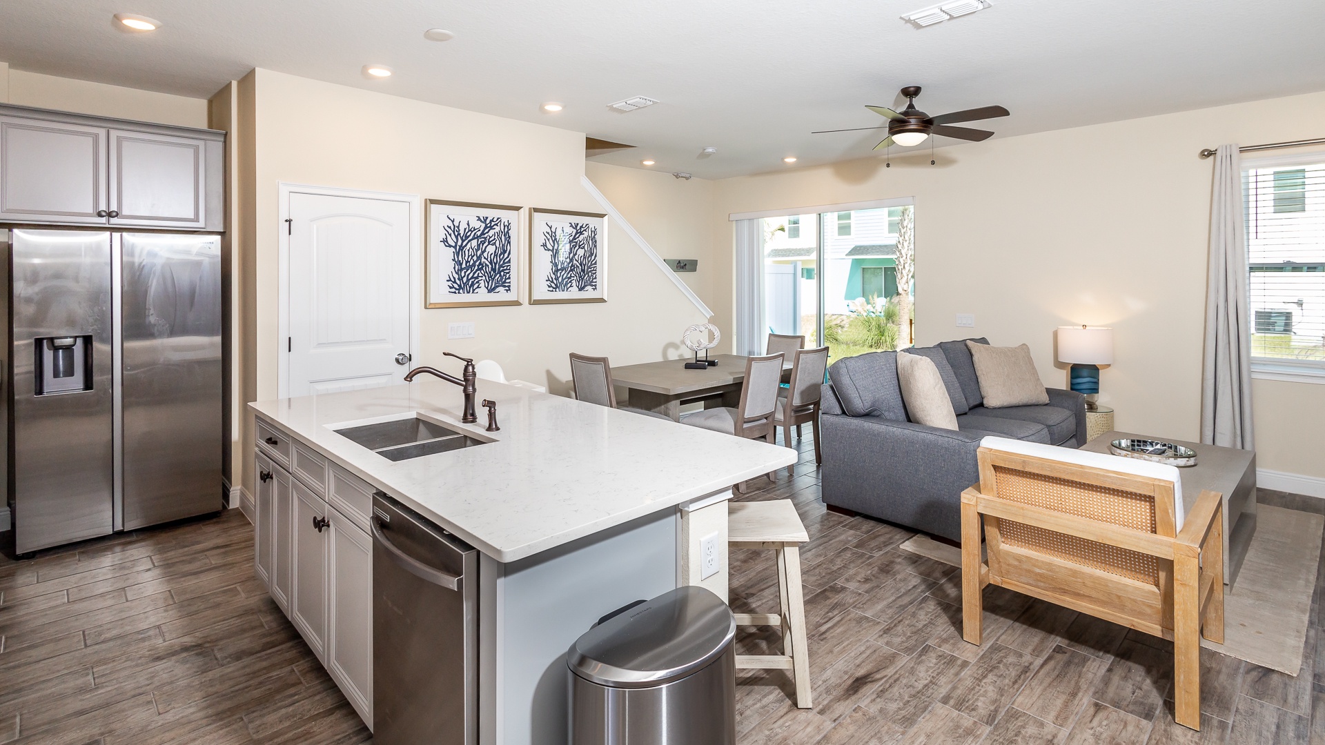 Enjoy the breezy, open layout of the living/dining/kitchen area