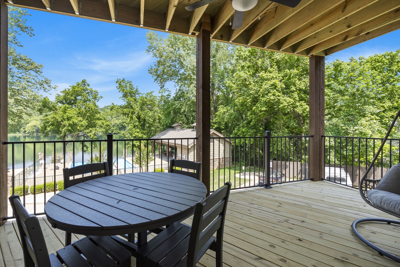 Enjoy meals and morning coffee at the patio table, offering seating for 4