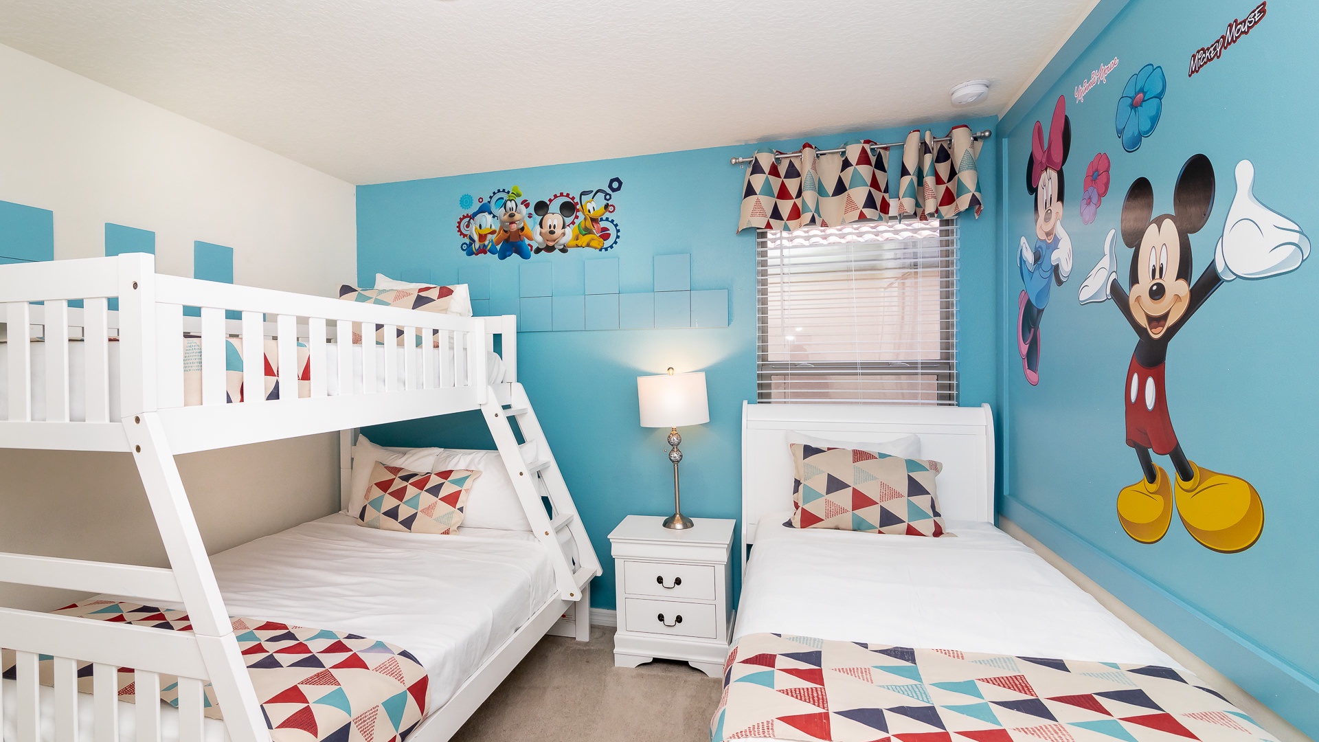 Bedroom #5 Mickey & Minnie themed with Bunk Bed with Full/Full and a Twin Bed