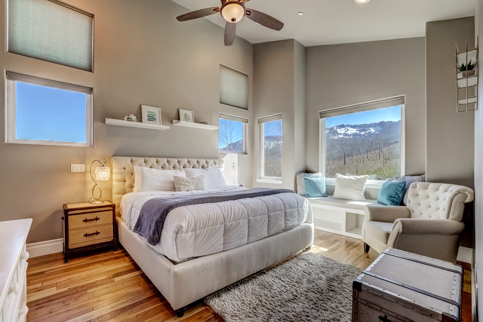 Soak in the mountain views in bedroom with King bed