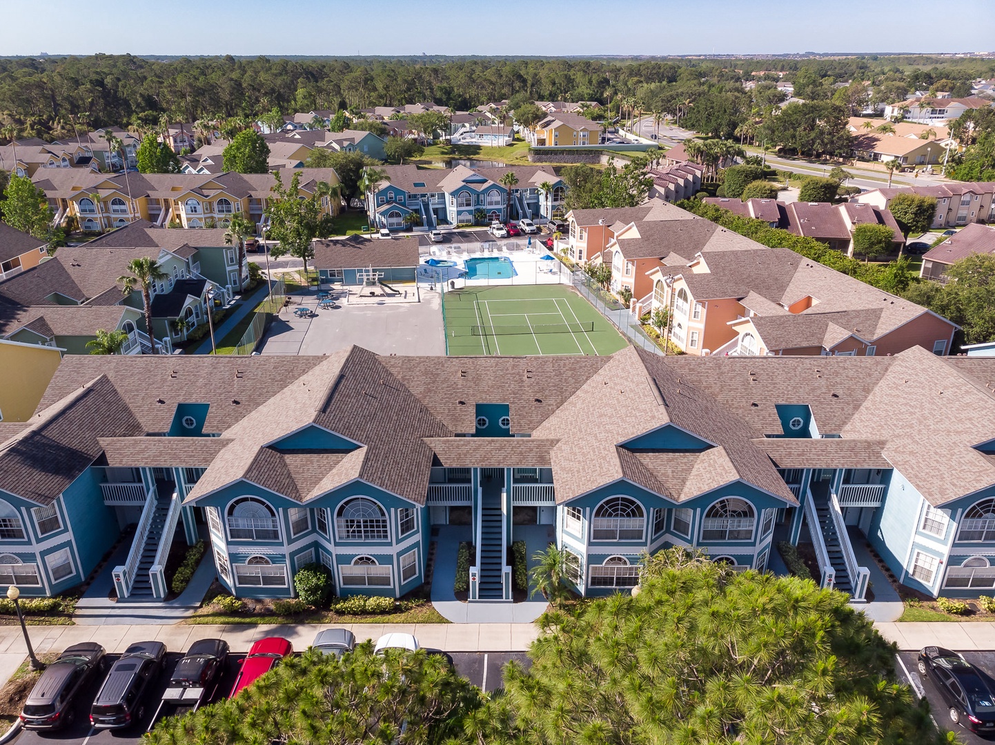 Aerial view of your home close to pool