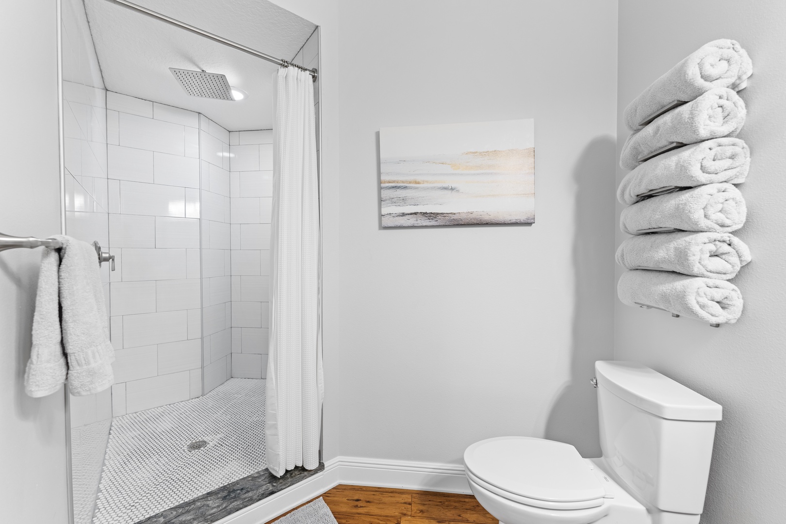 Shared bathroom with stand-up shower