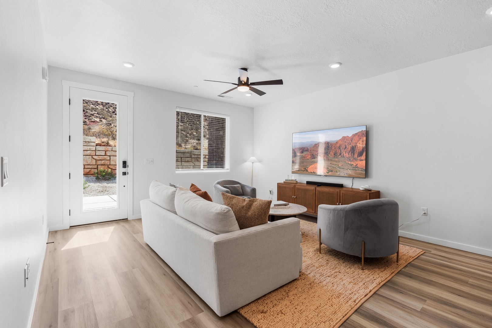 Mid level living room with sofa sleeper and Smart TV