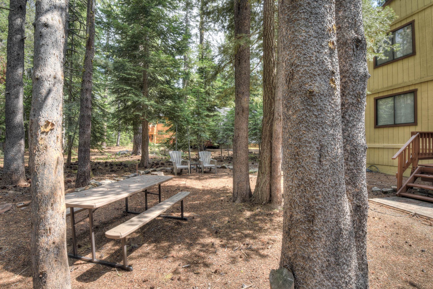 Backyard with picnic seating - 20 min drive to Boreal Mountain, 25 min to Sugar Bowl Resort