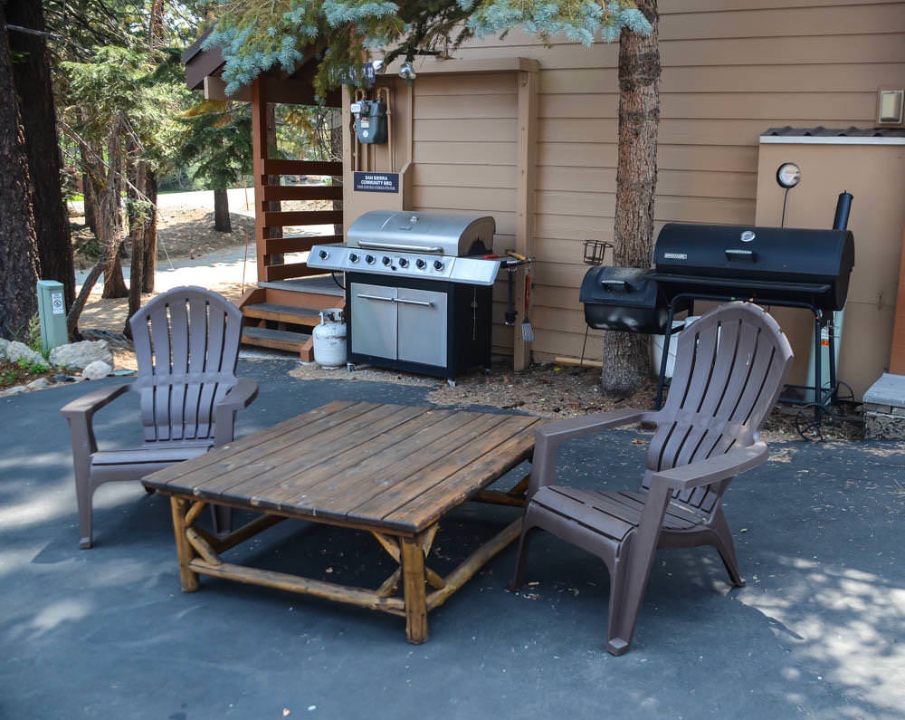 Outdoor BBQ area with seating