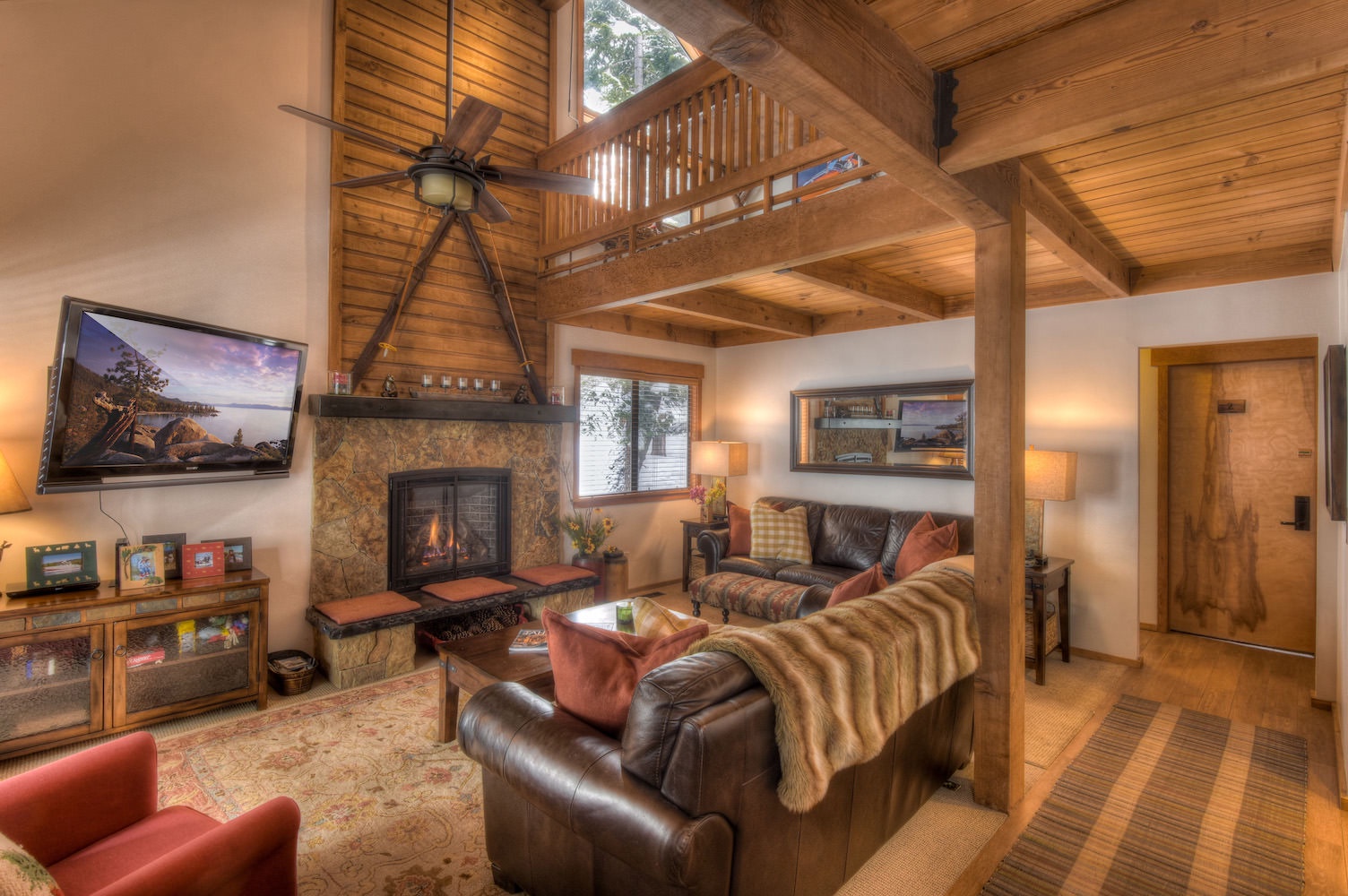 Living room with fireplace, SmartTV (Netflix & Hulu), & DVD player