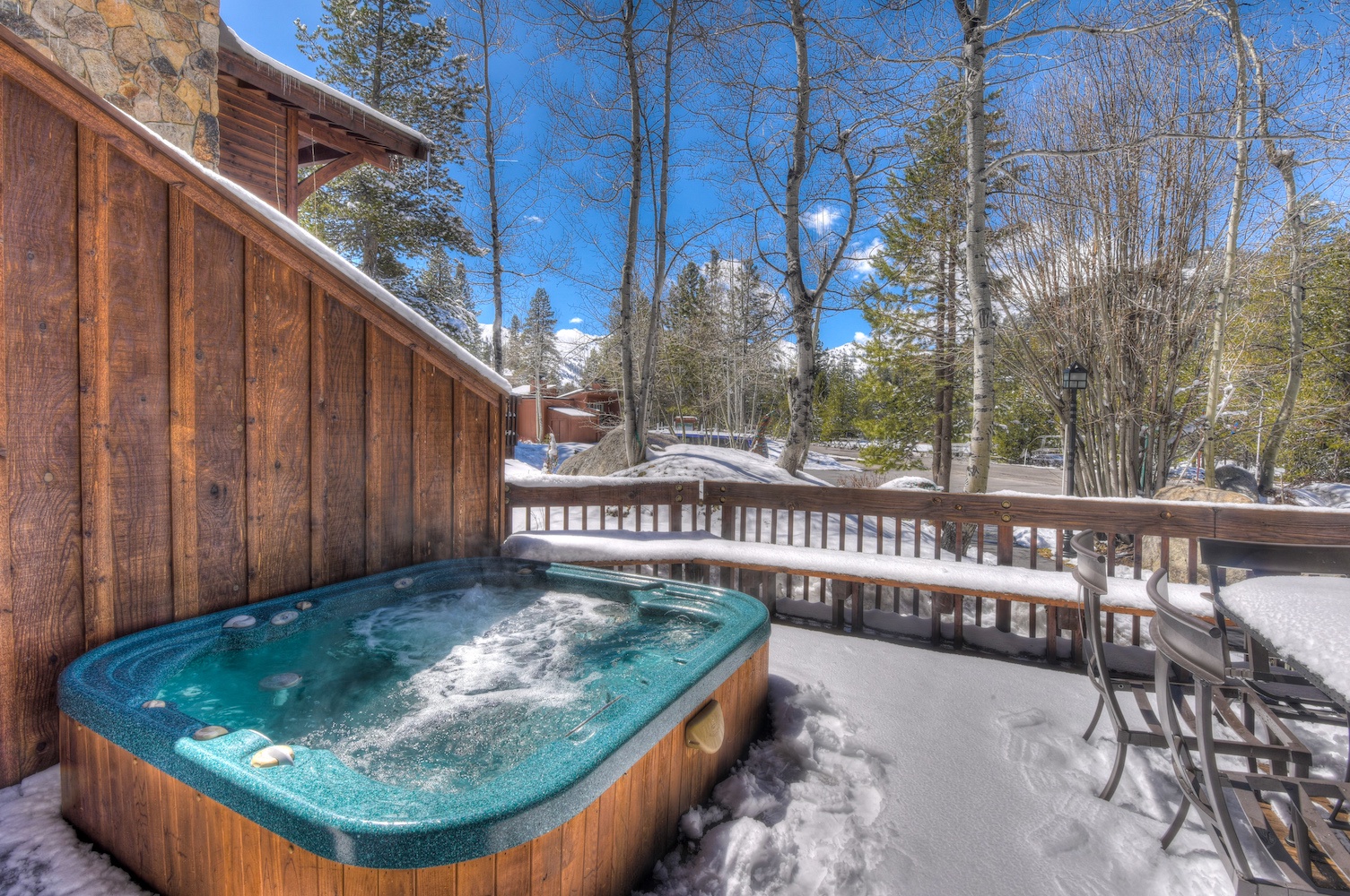 Hot tub outside the deck during winter