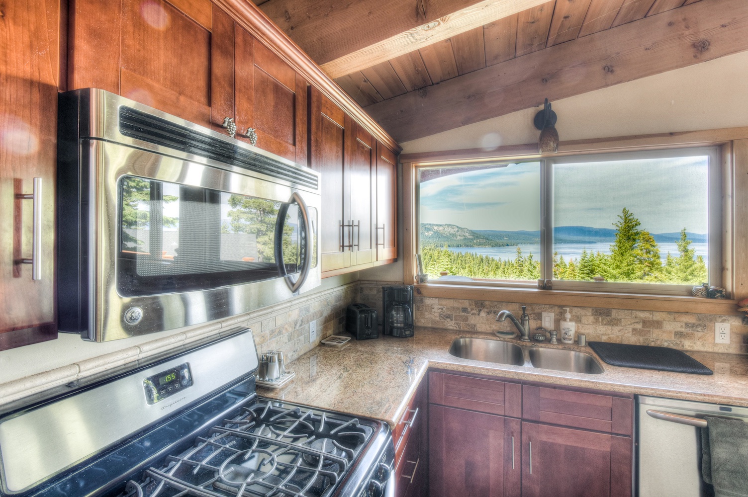 Full kitchen with lake views