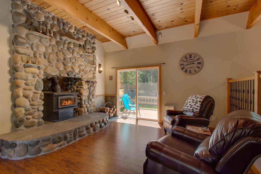 Living room with woodstove fireplace