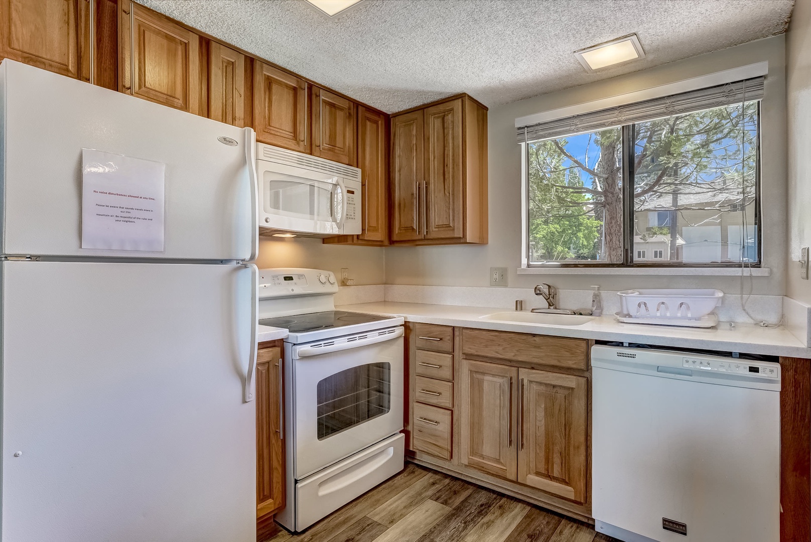 Full kitchen with electric stovetop, dishwasher, toaster and more