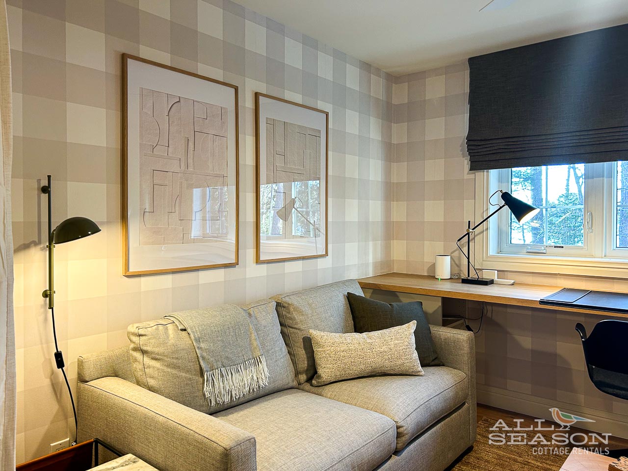 Your private workspace combines comfort and productivity with a cozy sofa, natural light, and inspiring garden views.