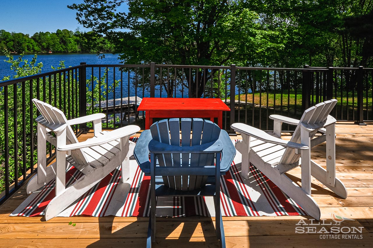 Relax on your private deck overlooking the sparkling lake, where comfortable Adirondack chairs invite you to unwind with morning coffee or evening conversations.