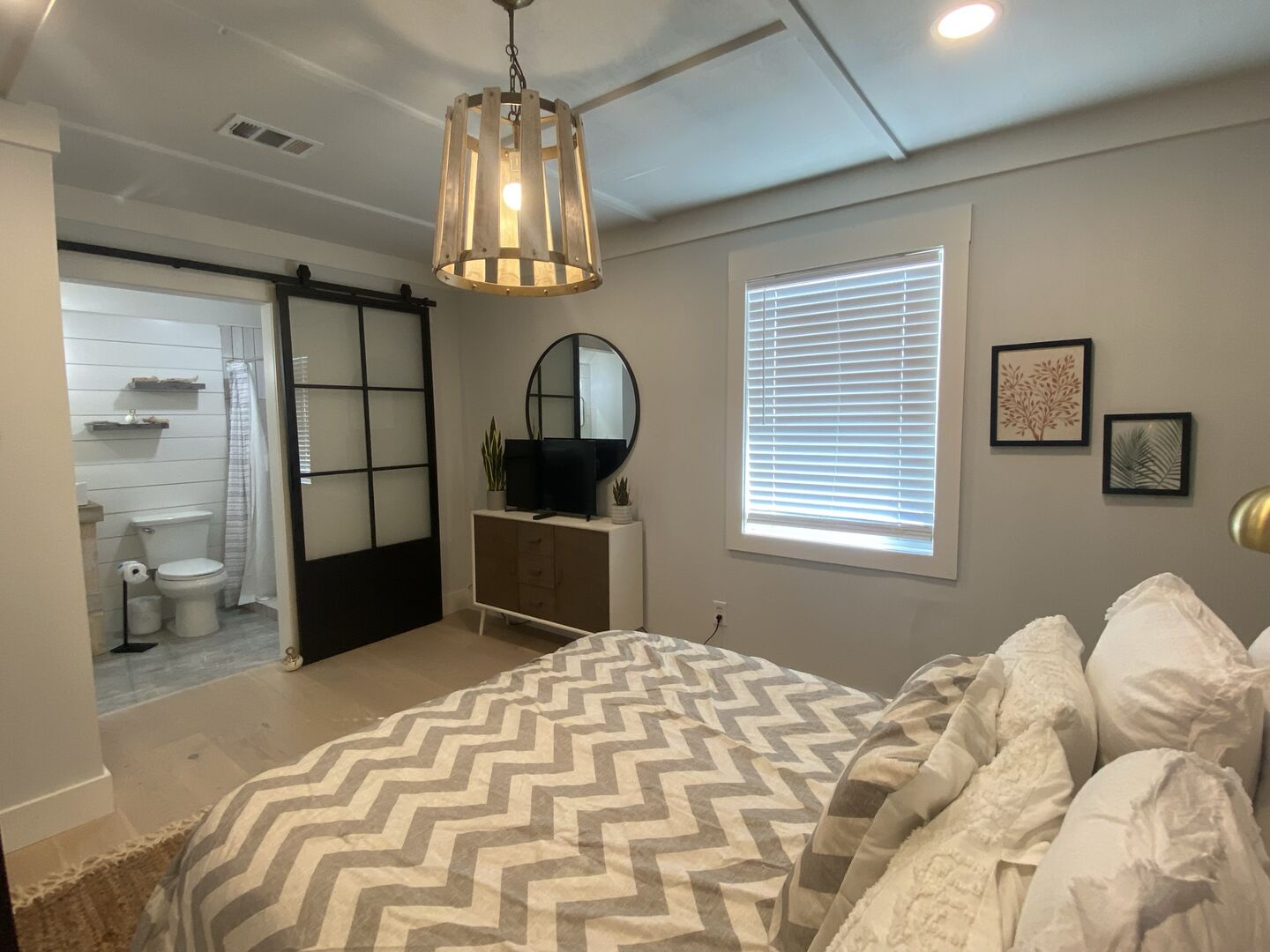 2nd level, master bedroom, queen bed, private bath