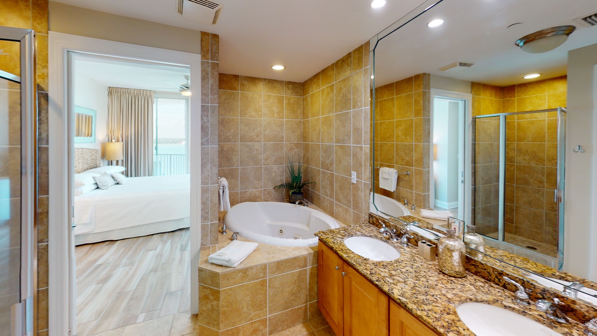 Bedroom 3 has jacuzzi tub, walk-in shower and double vanity