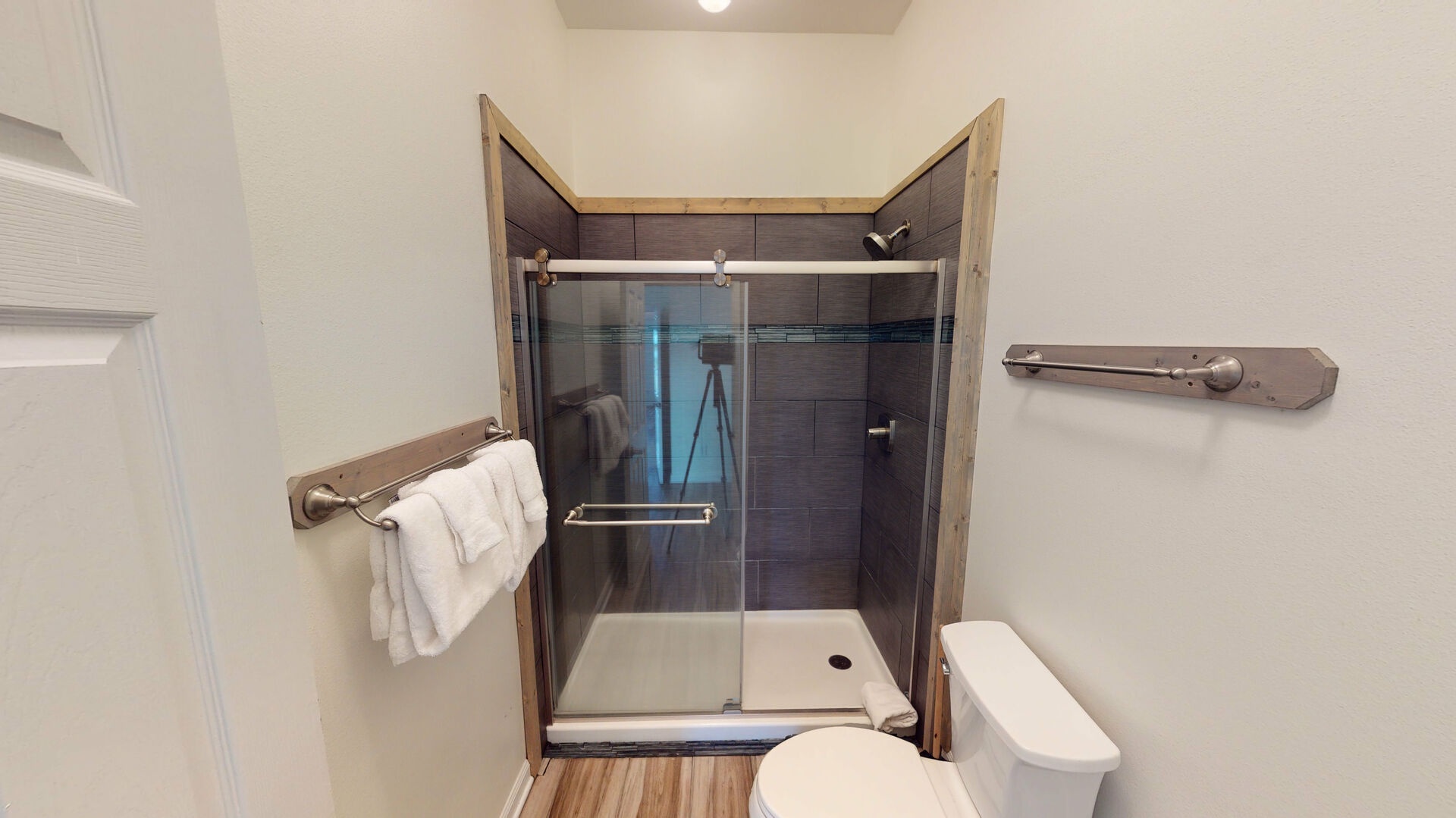 The master bathroom has a walk-in shower