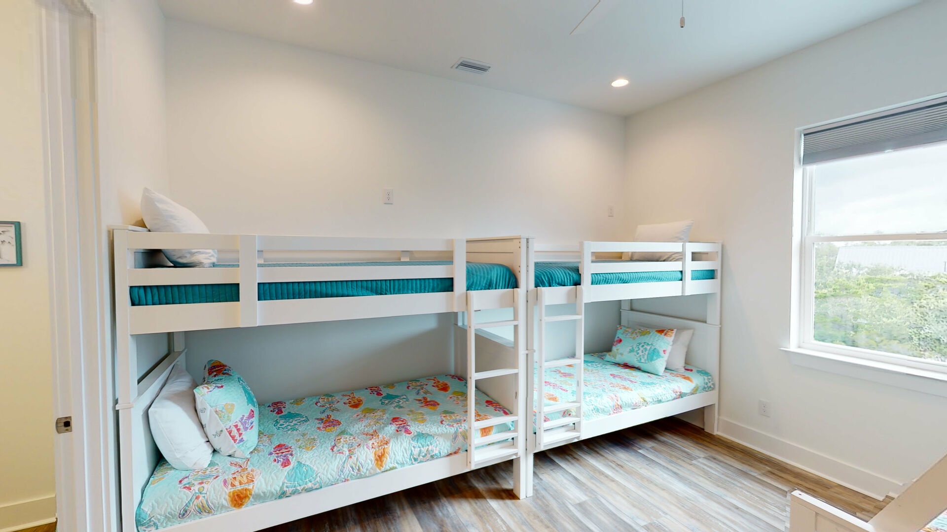 2nd level, Bedroom 1/bunk room, sleeps 8, 2 twin bunks, 2 twin over full bunks, private bath