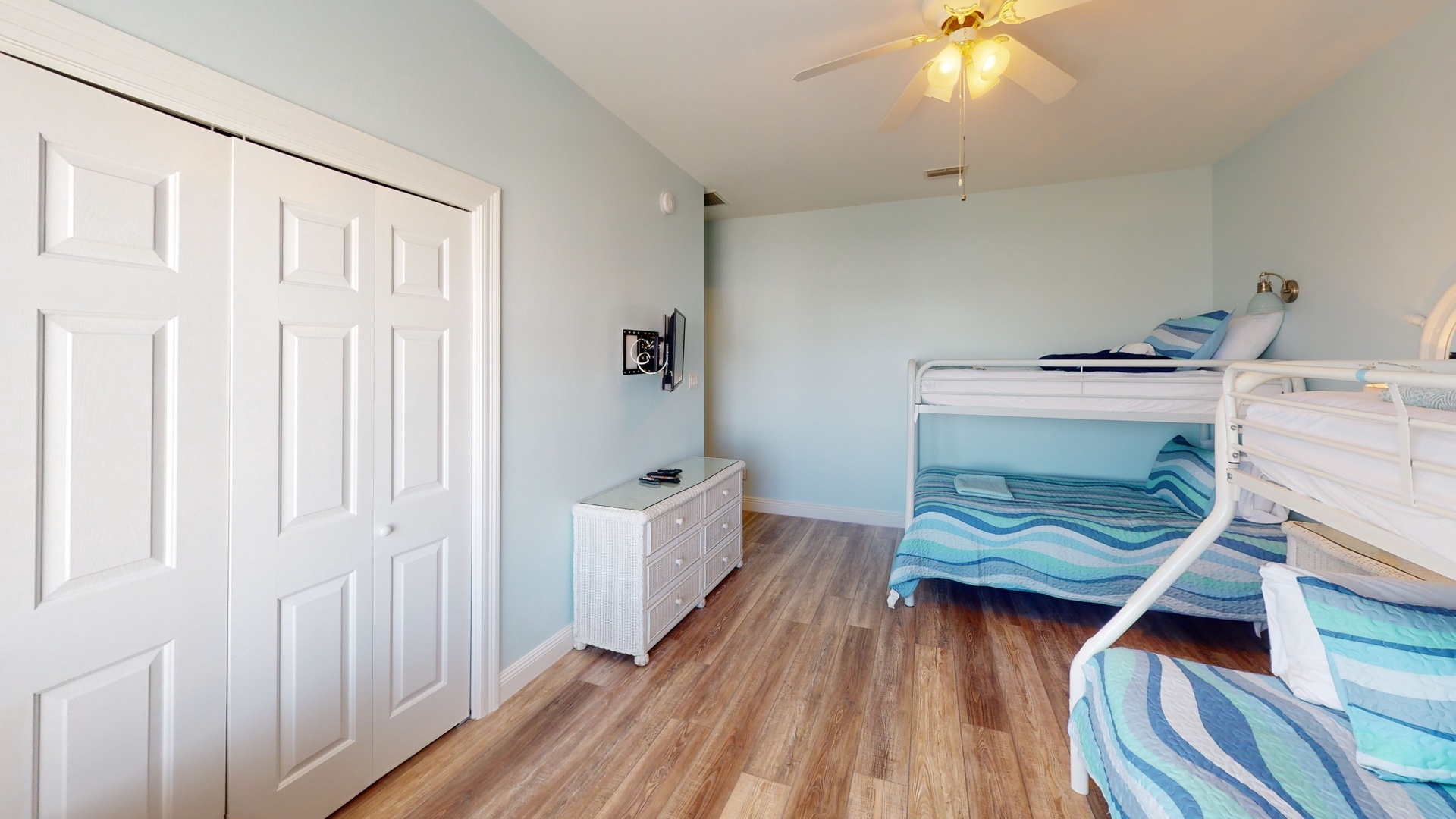 Bedroom 8 features two twin over full bunk beds-sleeps 6, TV with cable and an attached, private bathroom